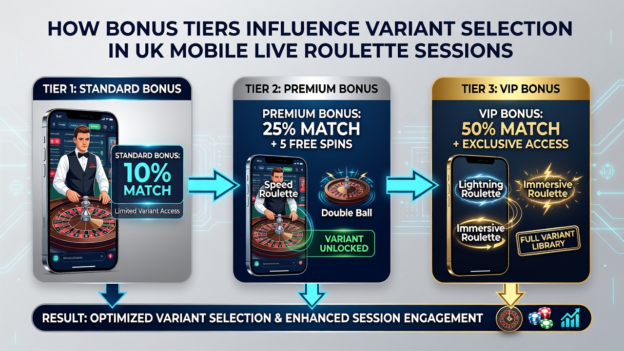 Comparison chart showing how different bonus tiers correlate with live roulette variant selections on UK mobile devices